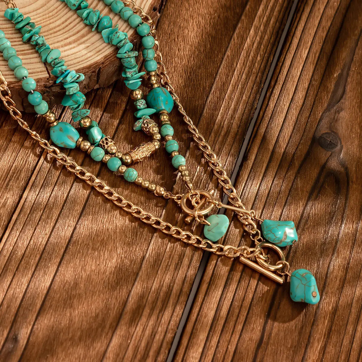 KunJoe-Collier Ras du Cou en Pierre Naturelle Bleue Vintage pour Femme, Pendentif Bohème Géométrique, Bijoux à Col en Forme de Cheminée, 3 Pièces