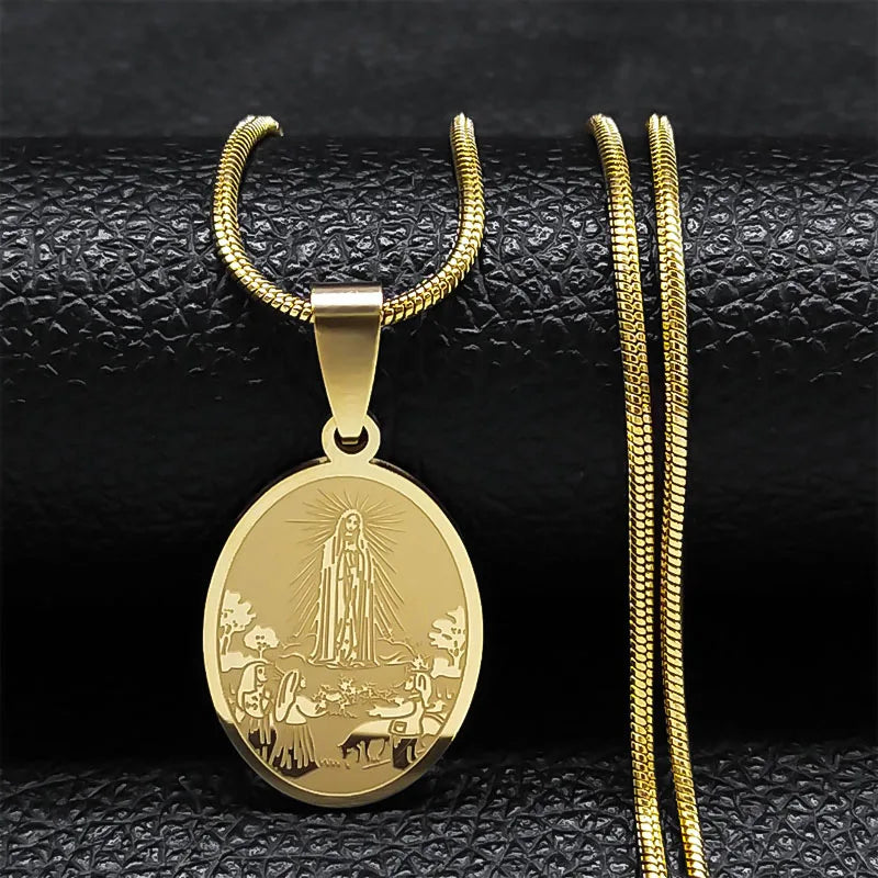 Vierge Marie pendentif croyant collier pour femmes en acier inoxydable religieux catholique clavicule chaîne colliers ras du cou bijoux N2056