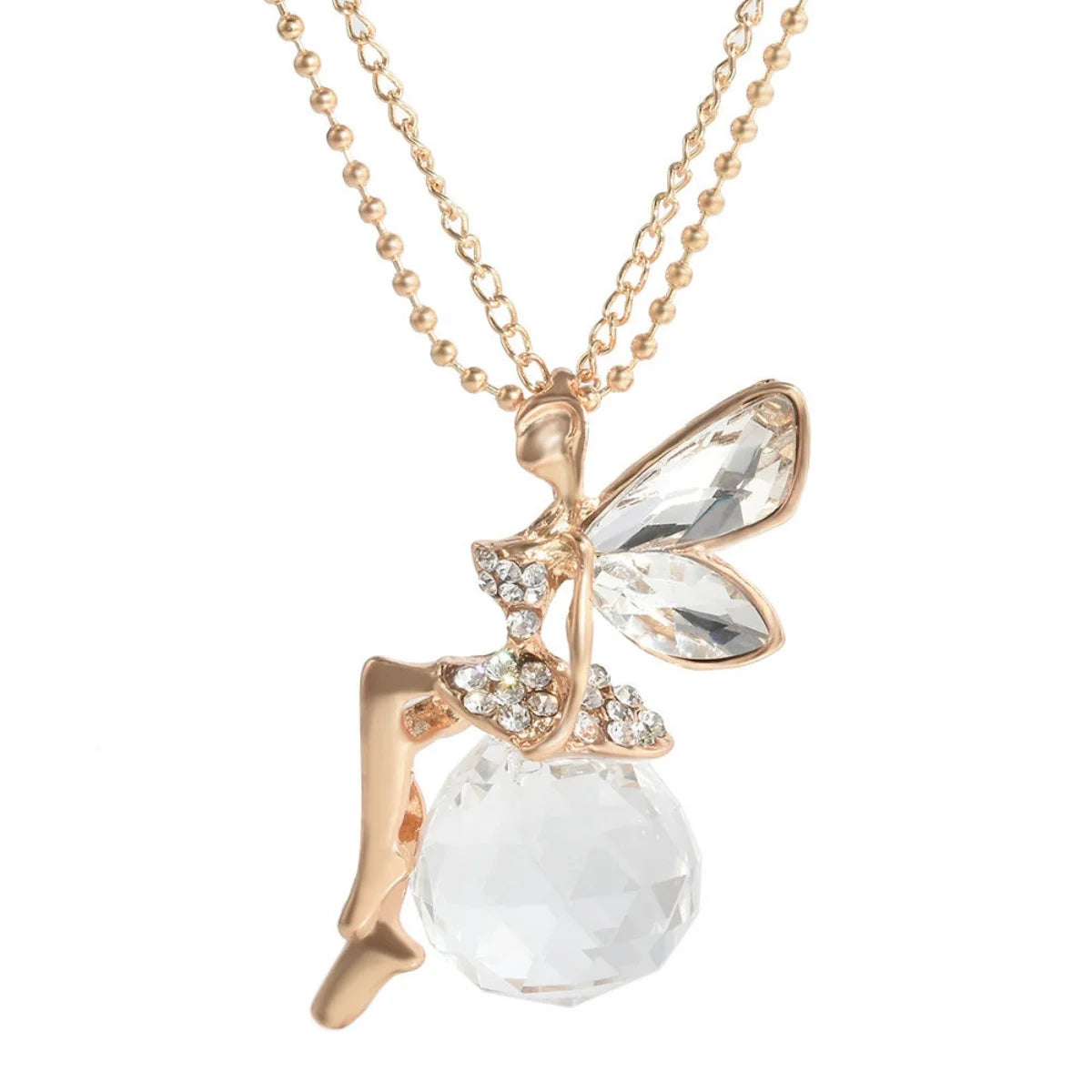 Collier avec pendentif ange ailes en cristal pour femmes et hommes, breloque élégante, Vintage, belle fée, longue chaîne de pull, bijoux de mariage