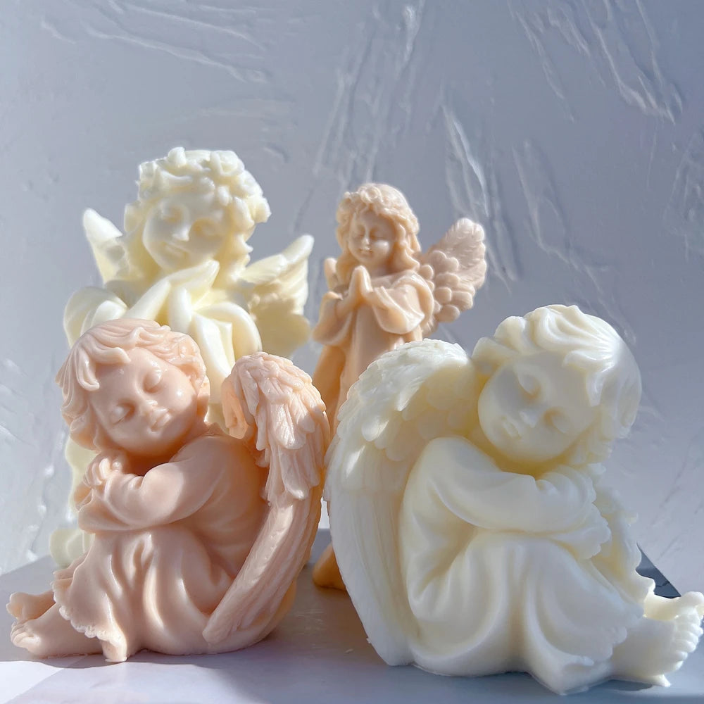 Moule en silicone pour figurine d'ange de fille en prière, sculpture d'art, bougie d'avertissement de soja, chérubin, décoration d'intérieur, artisanat de jardinage