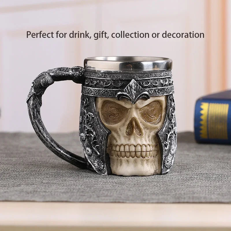 Chope à bière en résine de crâne gothique en acier inoxydable, chope Dragon Knight, tasse à café, tasse à thé, décor de pub et de bar, le plus cool