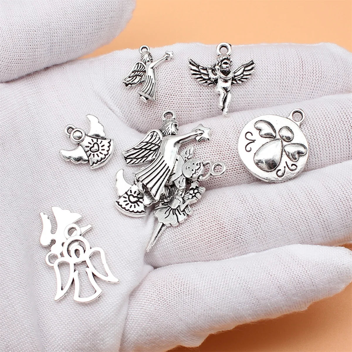 Collection de breloques d'ange en argent antique, document de bricolage, bijoux exécutifs, 10 styles, 1 pièce, 10 pièces