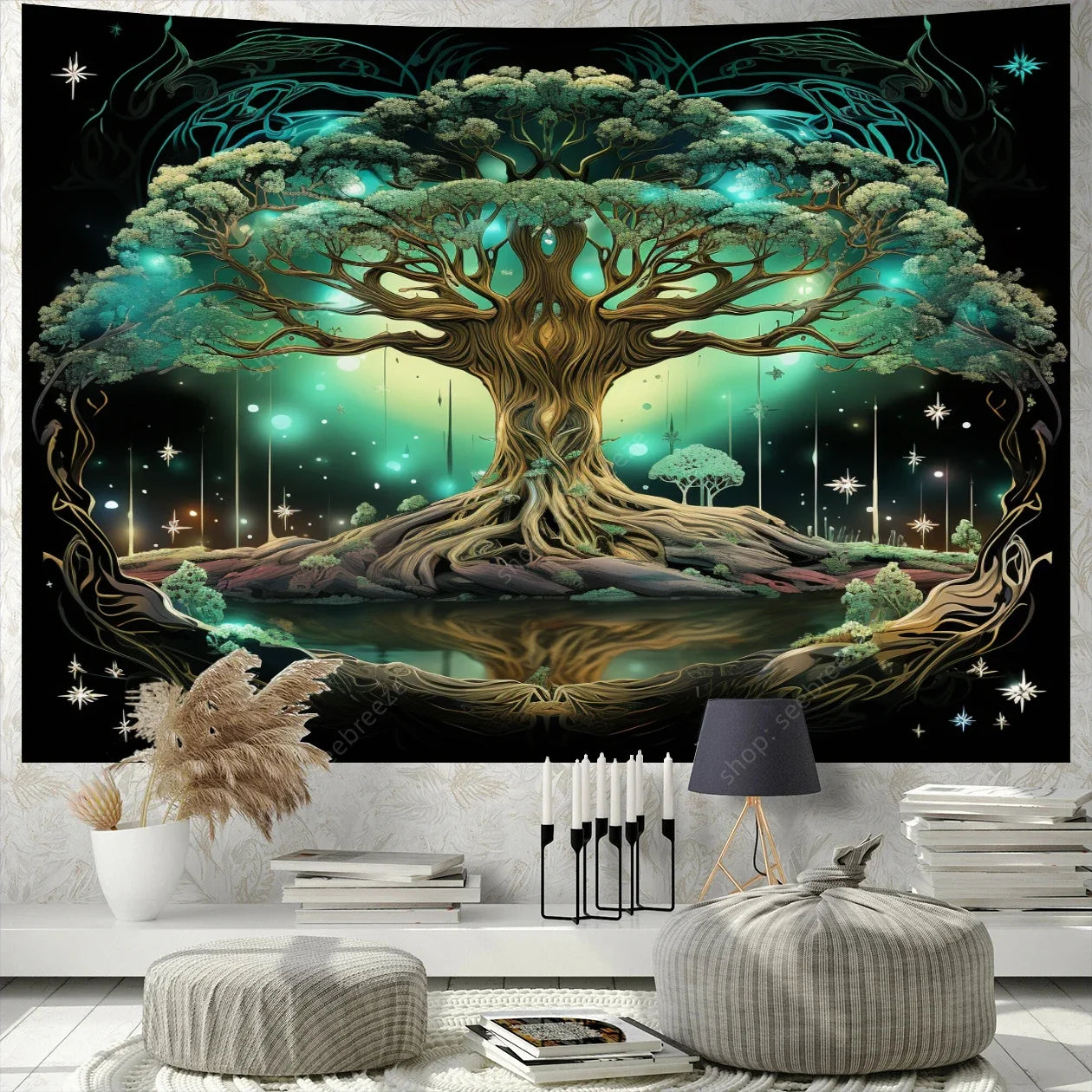 Tapisserie Murale Arbre de Vie Psychédélique Grand Mandala Bohème Sorcellerie Décor Salle de Rencontre