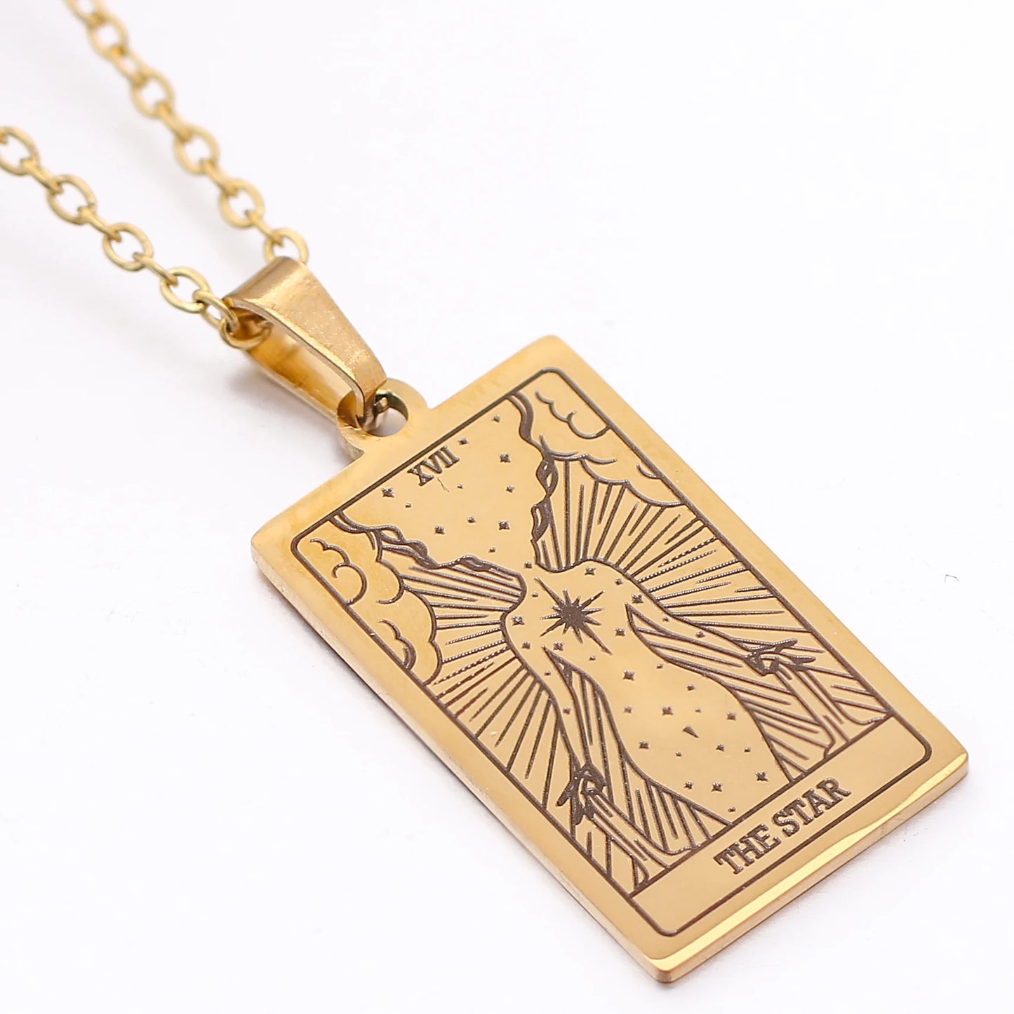 Collier de carte de Tarot en acier inoxydable, amulette porte-bonheur, bijoux ras du cou pour femmes, pendentif magicien/étoile/lune/soleil, vente en gros