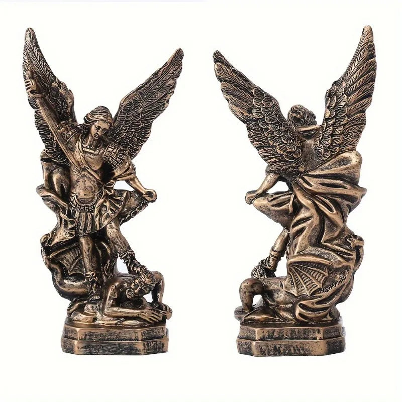 Statue d'Arcange de San Miguel Statue de Saint Michel en résine bronzée Collection Saint Michel l'Arcange victoriquement sur Satan