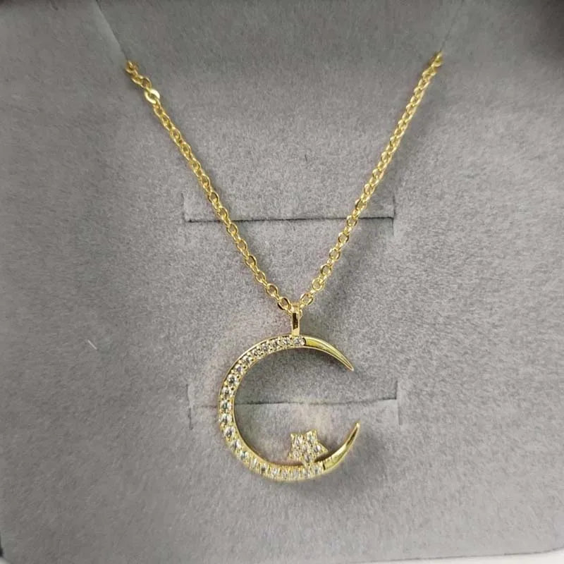 Collier pendentif étoile lune incrusté de zircone brillant pour femmes, chaîne de clavicule en cristal de luxe, bijoux de mariage