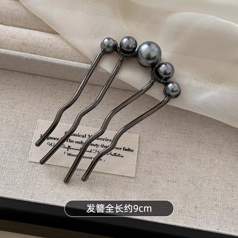 Épingle à cheveux en forme de 03/U pour femme, fermoir à cheveux en alliage féminin, accessoires pour chignon rétro français, perle élégante, peignes à fleurs, cadeau