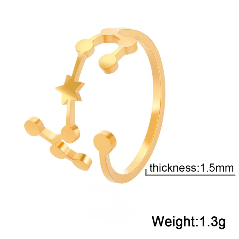 12 bagues de constellation pour femmes, anneaux ouverts et réglables du zodiaque pour adolescents, vergine, Cancer, balance, lion, poissons, bijoux, cadeau d'anniversaire