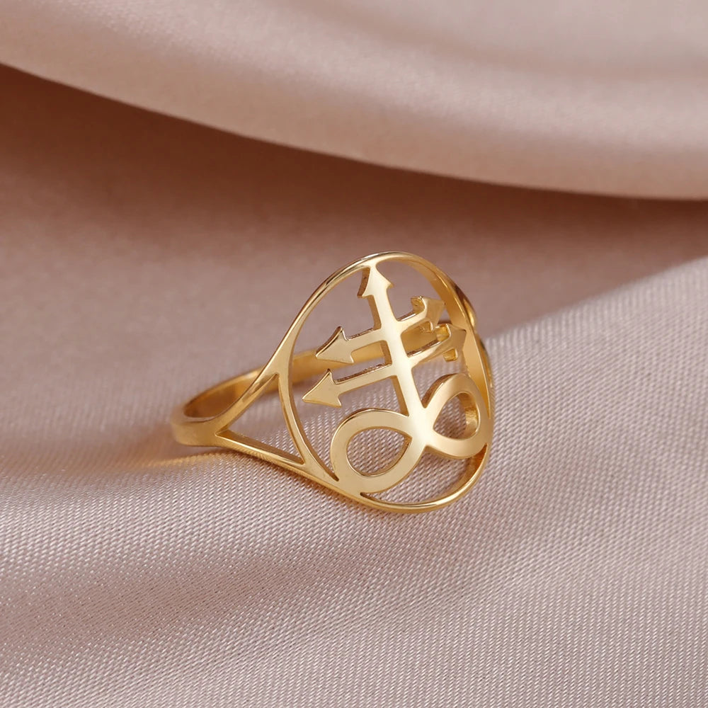 Dawapara Leviathan croix anneau église sceau de Lucifer Lorraine croix symbole alchimique bague en acier inoxydable
