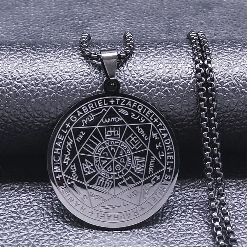 Colliers amulette des sept archanges en acier inoxydable pour hommes, collier Talisman sceau de salomon, bijoux de Protection