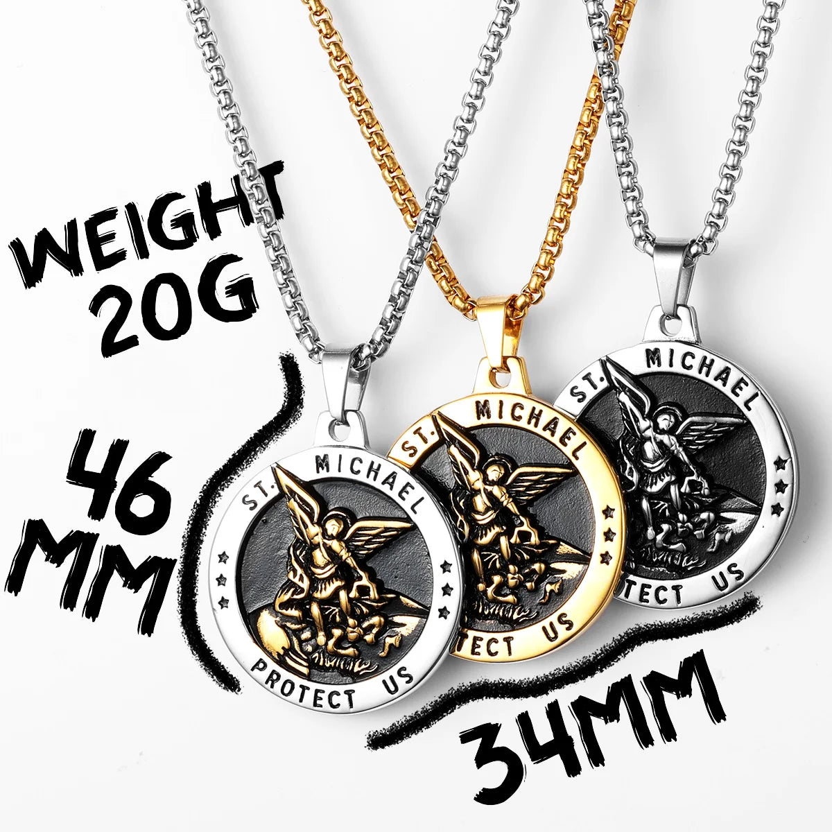 Collier pendentif Archange Saint Michel en acier inoxydable pour hommes et femmes – amulette puissante.