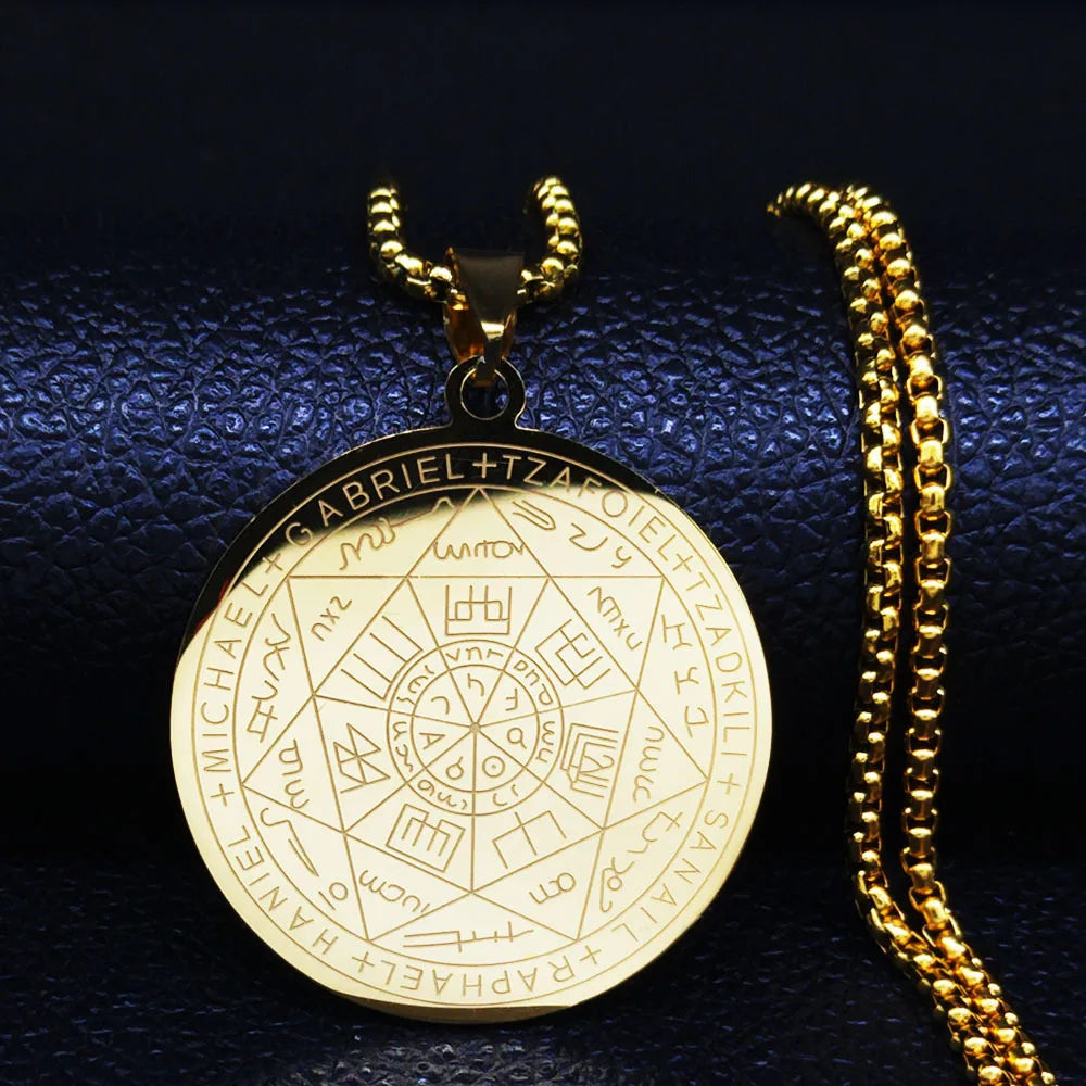 Colliers amulette des sept archanges en acier inoxydable pour hommes, collier Talisman sceau de salomon, bijoux de Protection
