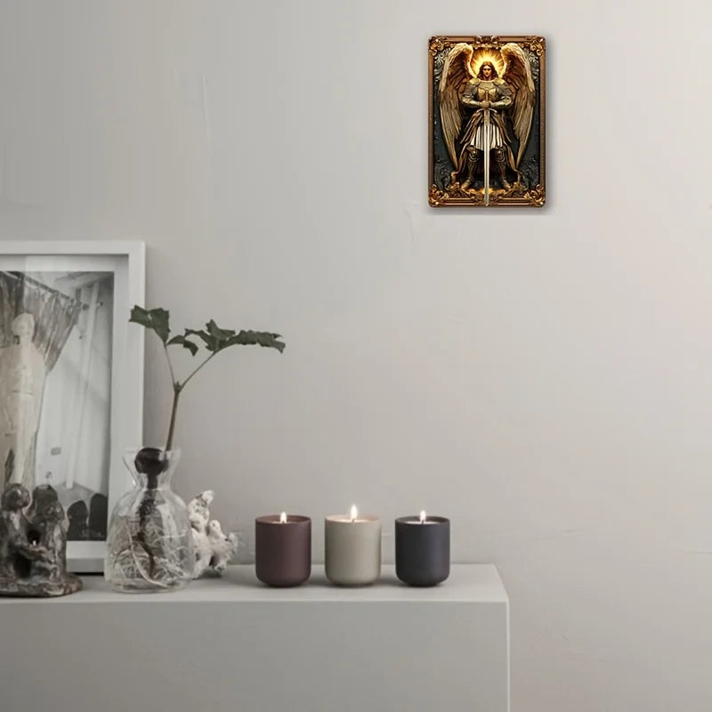 Plaque murale décorative en aluminium de style Boho Angel, 7.87x11.81 po, art de l'archange en relief OJ, maison, salon