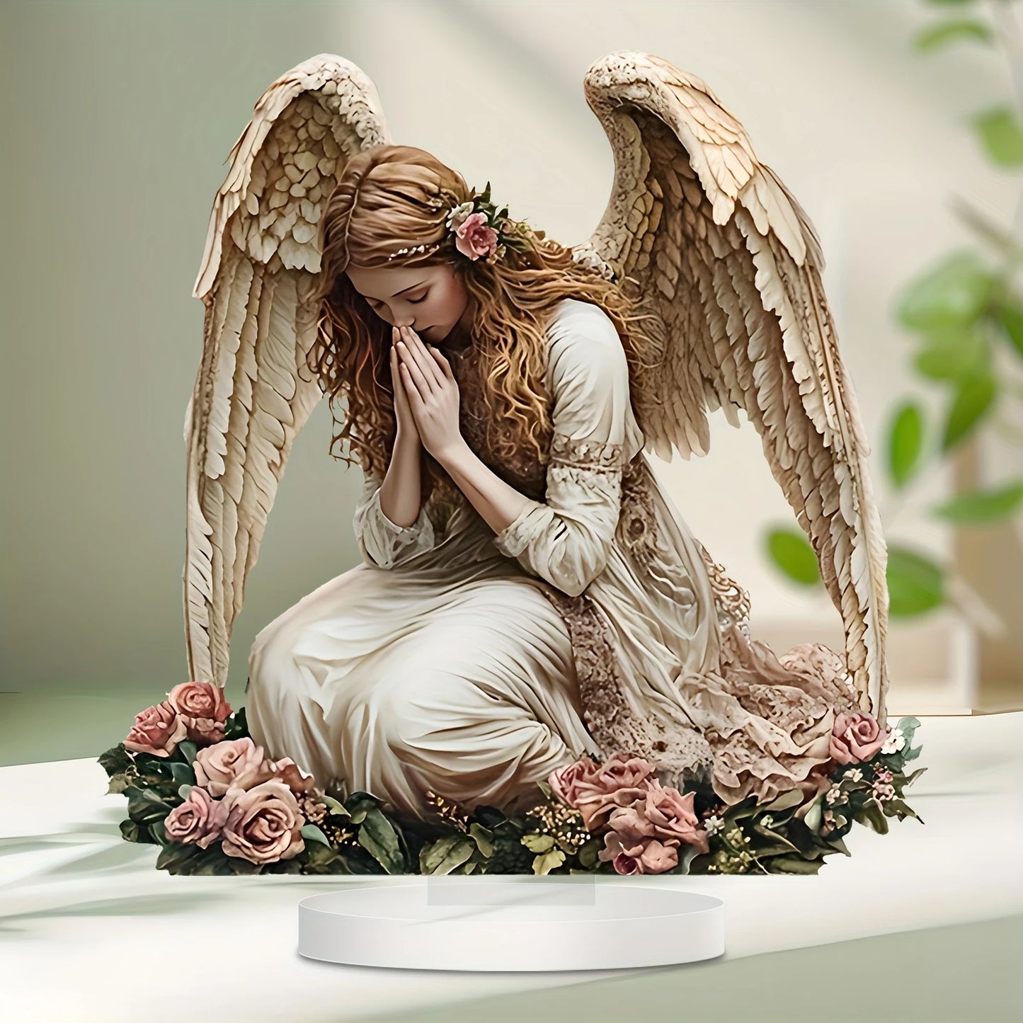 Figurine plate en acrylique 2D, ailes élégantes, ange féerique, Statue de prière, maison, bureau, café, salle, Studio, vitrine, décor d'ornement de Table