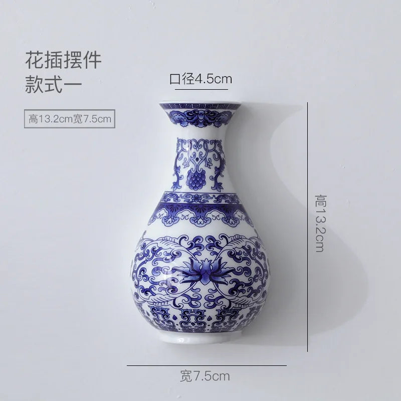 Vase en céramique, récipient de fleurs en porcelaine bleue et blanche antique, bambou porte-bonheur, décoration de salon et de maison, tenture murale