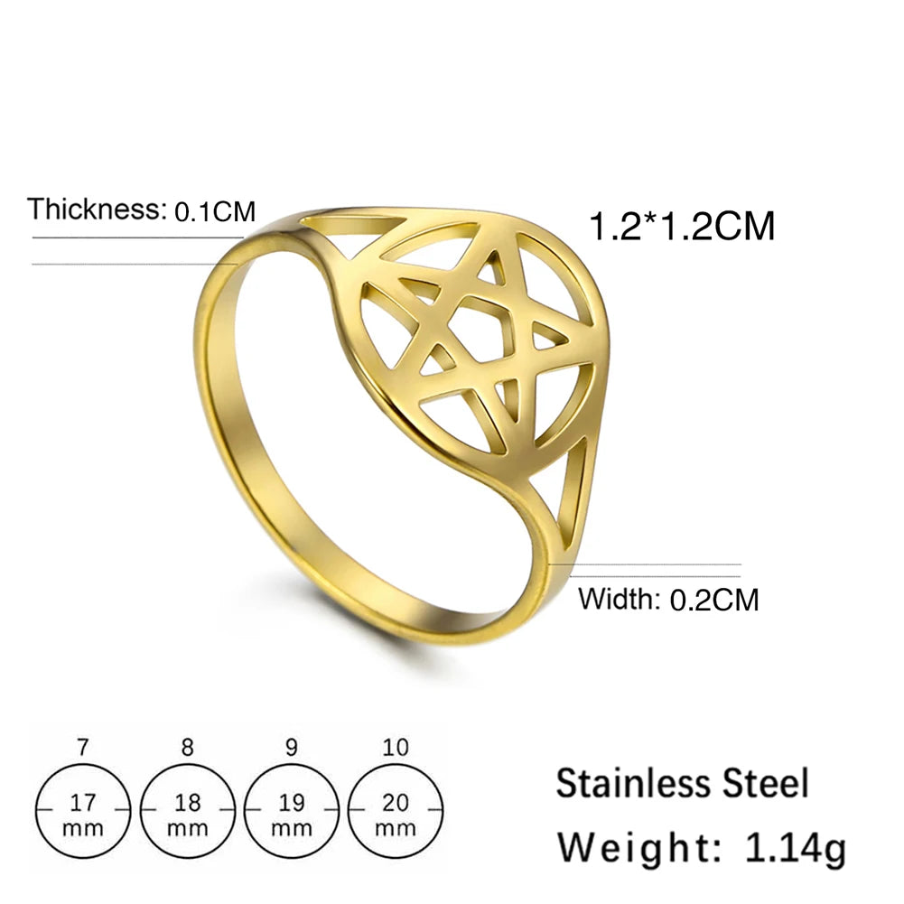 COOLTIME – bague pentagramme surnaturel pour femmes, en acier inoxydable, géométrique, circulaire, Pentacle, Couple, bijoux cadeau