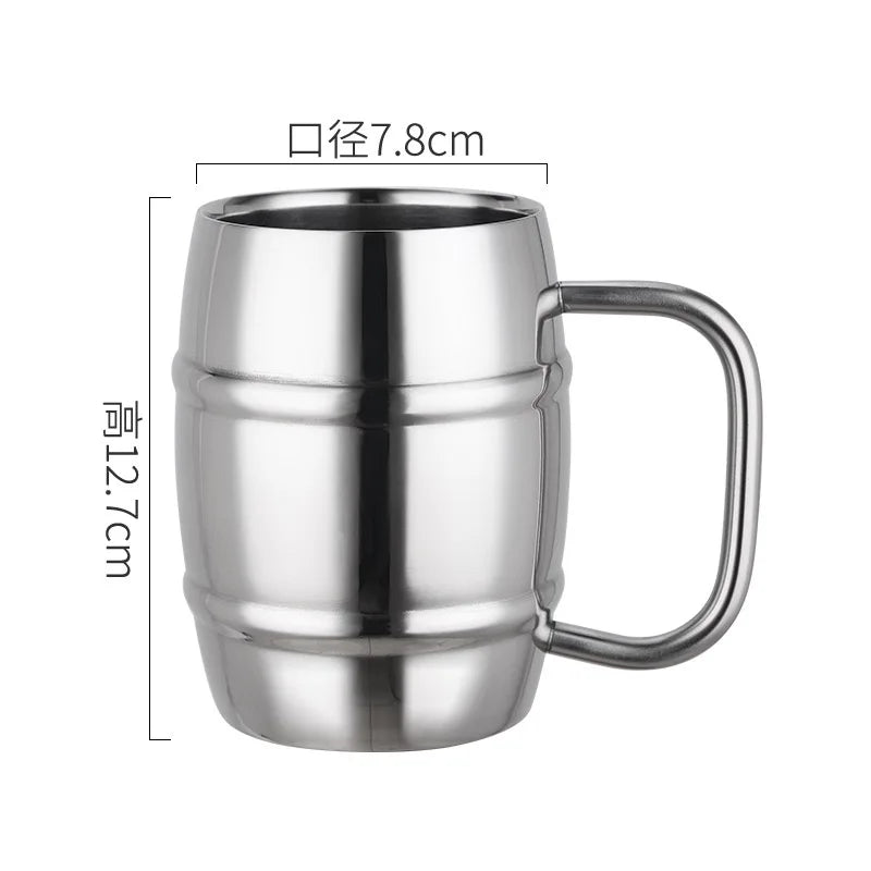 Double tasse à bière en acier inoxydable de 500/450ml, tasse à café occidentale de Camping en plein air avec poignée, tasses d'eau portables isolées