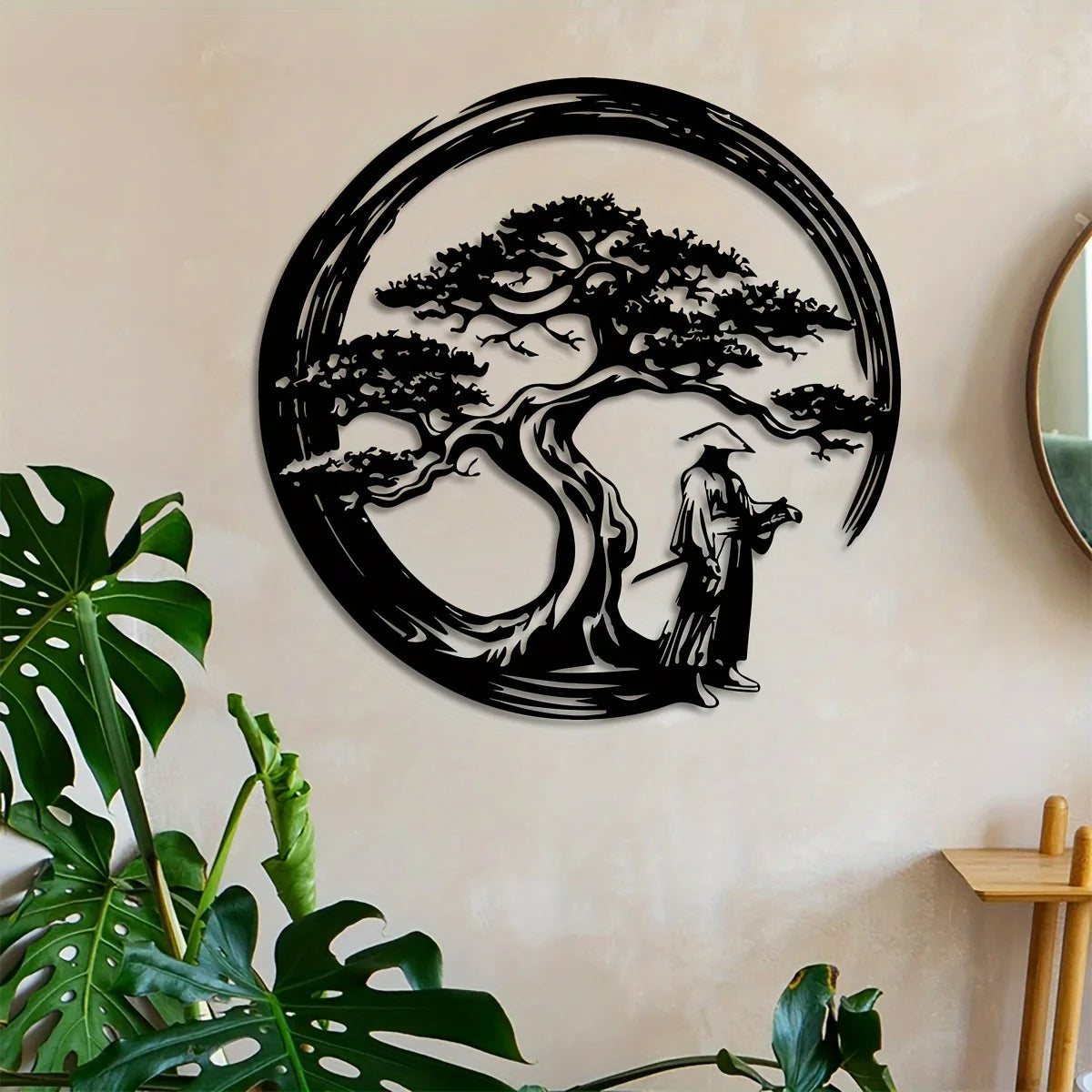 Arbre bonsaï japonais, Art mural en métal, 15.7x15.7, porte Tori, découpe Enso, créatif, moderne, Accent de maison, cadeau de pendaison de crémaillère Unique