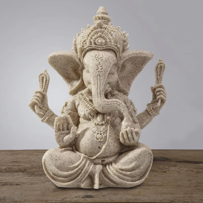 Statue d'éléphant de bouddha Ganesha en grès, Sculpture faite à la main, accessoires de décoration pour la maison
