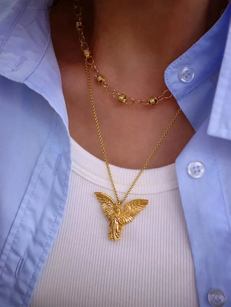 Collier ange gardien couleur or pendentif ailes d'ange Style rétro pendentif bijoux en gros