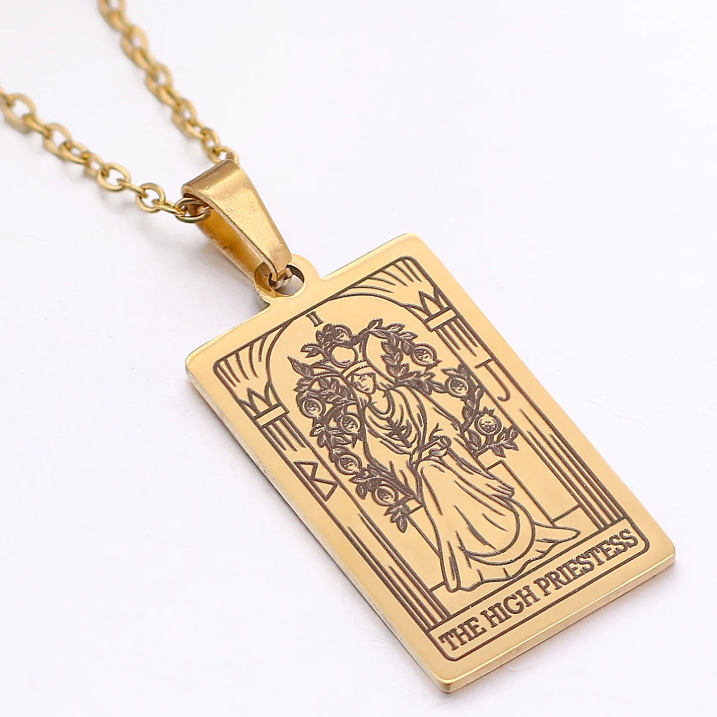 Collier de carte de Tarot en acier inoxydable, amulette porte-bonheur, bijoux ras du cou pour femmes, pendentif magicien/étoile/lune/soleil, vente en gros