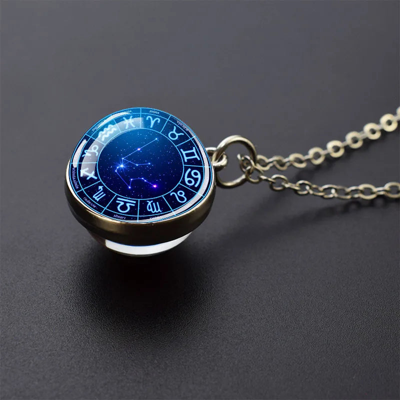 Pendentif boule de verre double face pour femme, signes du zodiaque, équiprésidence, 12 constellations, planète, bélier, lion, vierge, bijoux, cadeau