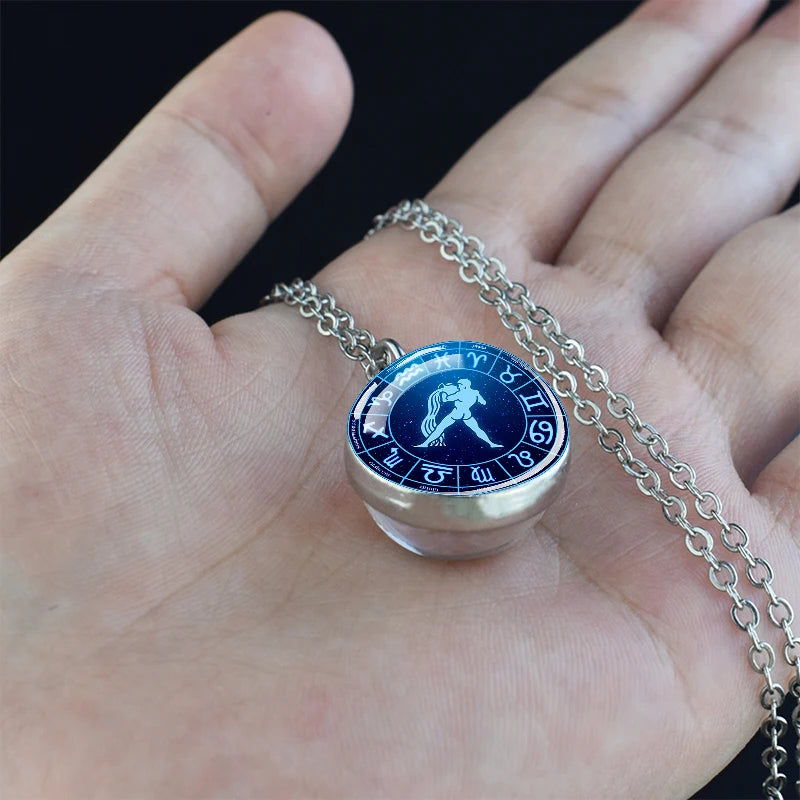 Pendentif boule de verre double face pour femme, signes du zodiaque, équiprésidence, 12 constellations, planète, bélier, lion, vierge, bijoux, cadeau