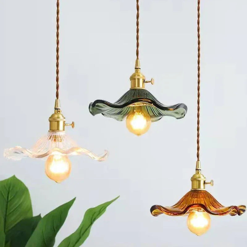 Style nordique Simple pendentif LED luminaires chambre salon barre coloré verre cuivre suspension lampe lumières
