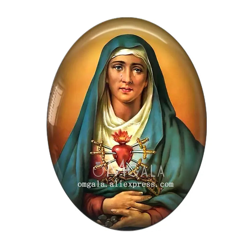 Cabochon Ovale en Verre à Dos pio, 10 Pièces, Motifs Rétro Vierge Marie et Bébé Jésus, 13x18mm/18x25mm/30x40mm