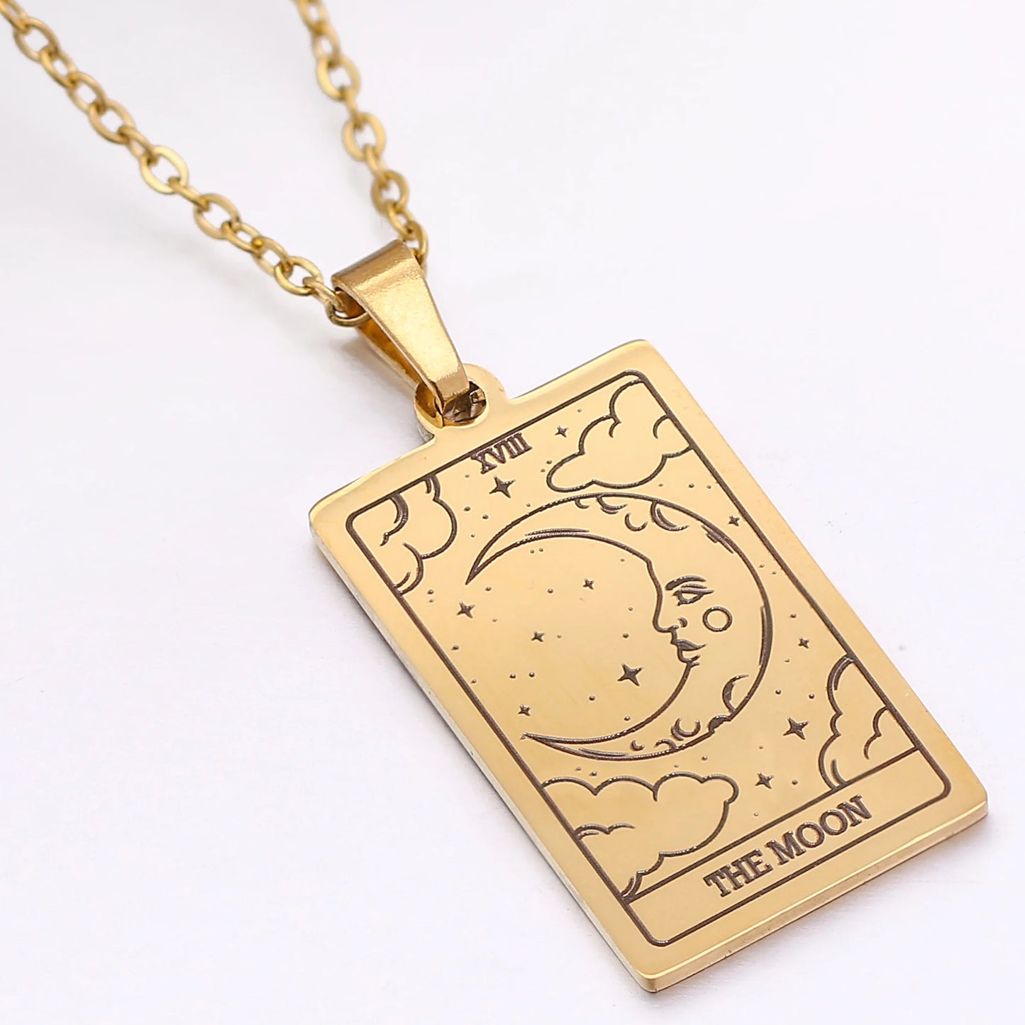 Collier de carte de Tarot en acier inoxydable, amulette porte-bonheur, bijoux ras du cou pour femmes, pendentif magicien/étoile/lune/soleil, vente en gros