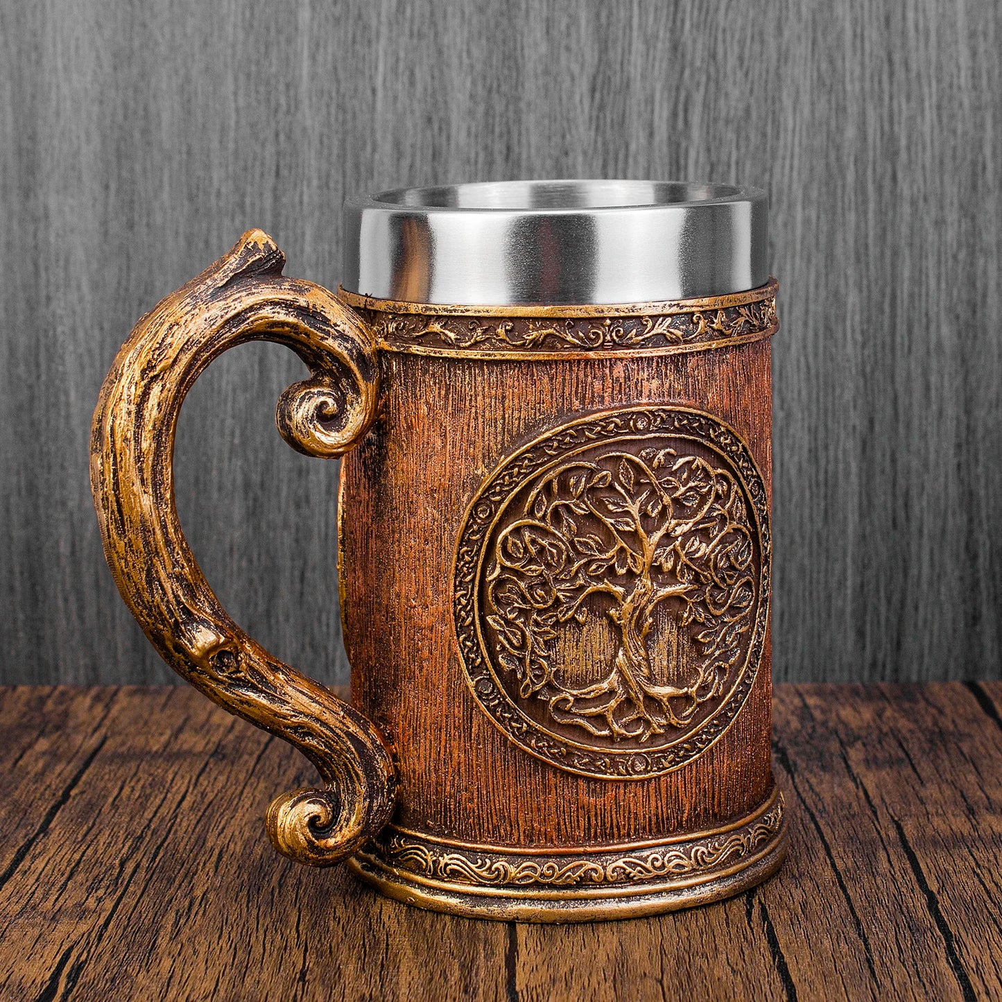 Mug Viking arbre de vie en résine 3D, gobelet en acier inoxydable 304, décoration nordique, tasse à café Stein, cadeau pour hommes, nouvelle collection