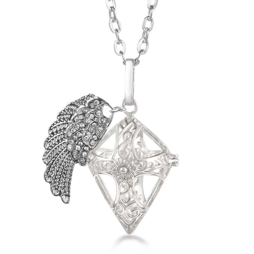 Collier Bola Mexique avec ailes d'ange, arbre de vie – diffuseur d'huile essentielle aromathérapie, pendentif parfumé pour femme, idée cadeau raffinée.