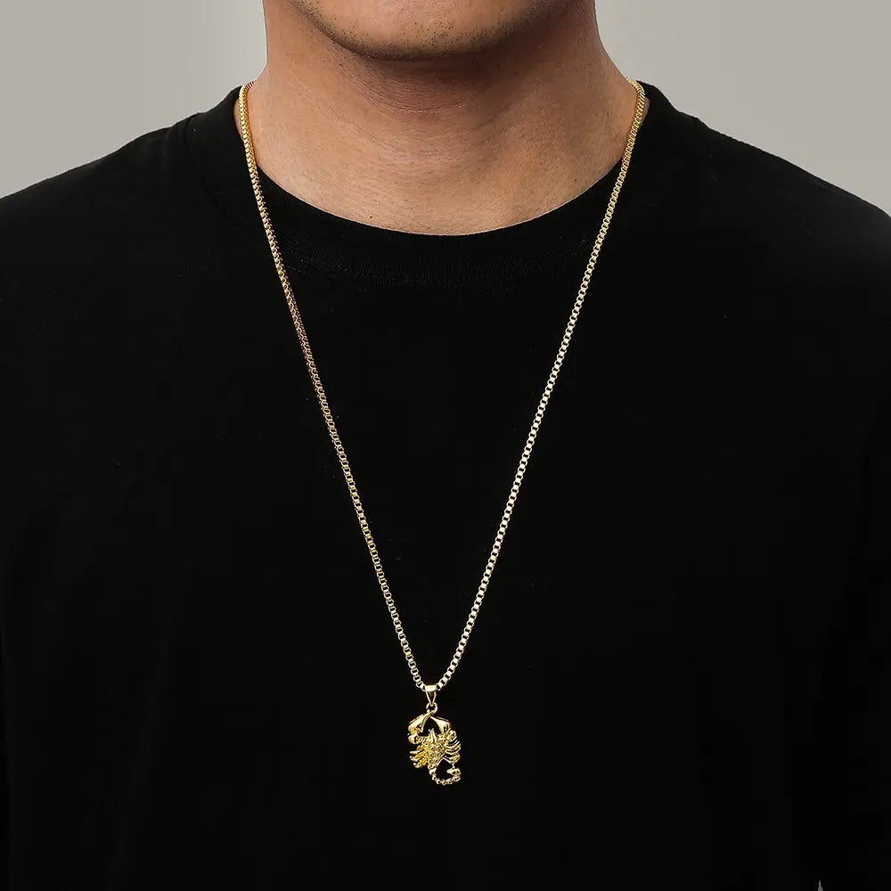 Collier pendentif Scorpion en or pour homme, bijoux punk, rock, hip hop, cadeau
