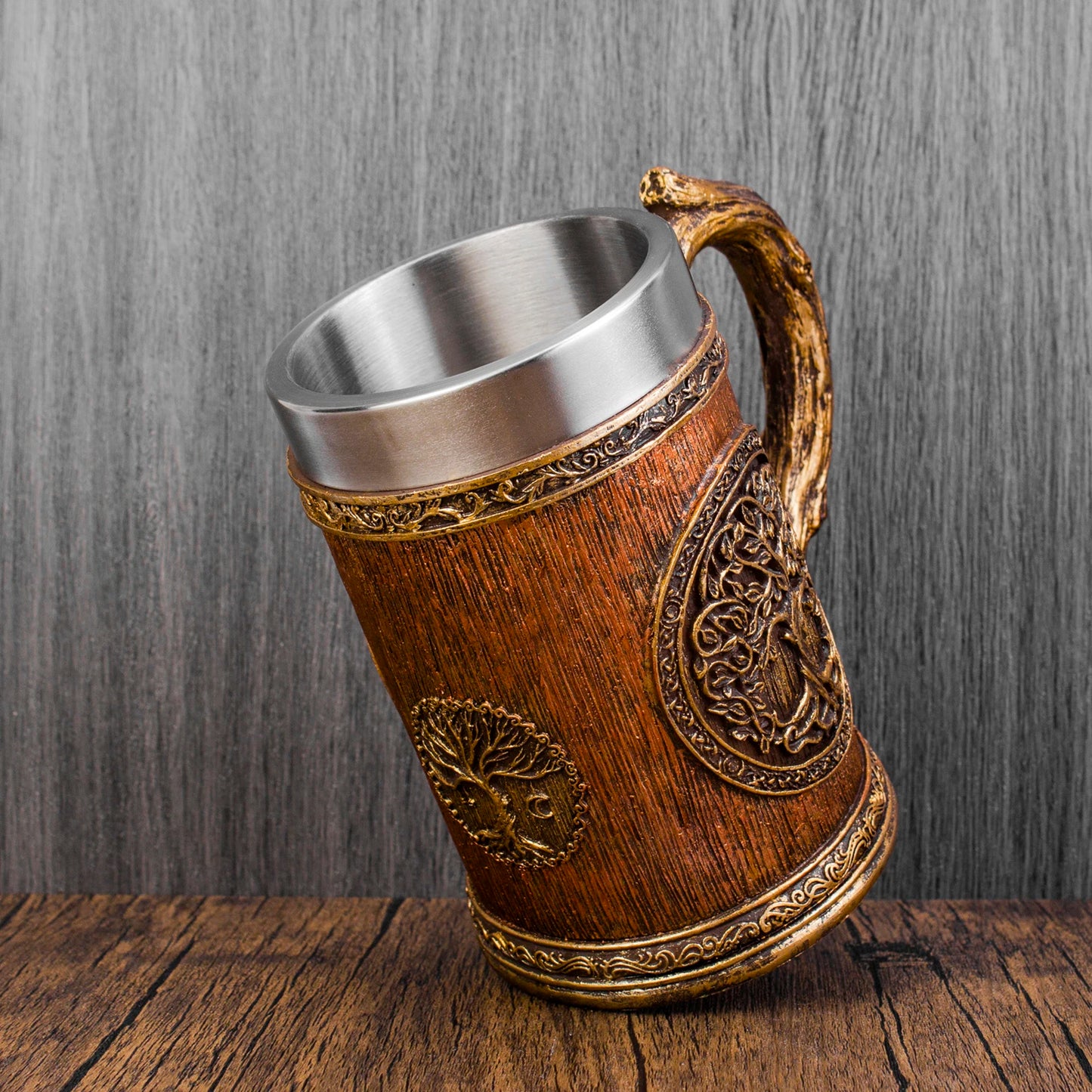 Mug Viking arbre de vie en résine 3D, gobelet en acier inoxydable 304, décoration nordique, tasse à café Stein, cadeau pour hommes, nouvelle collection
