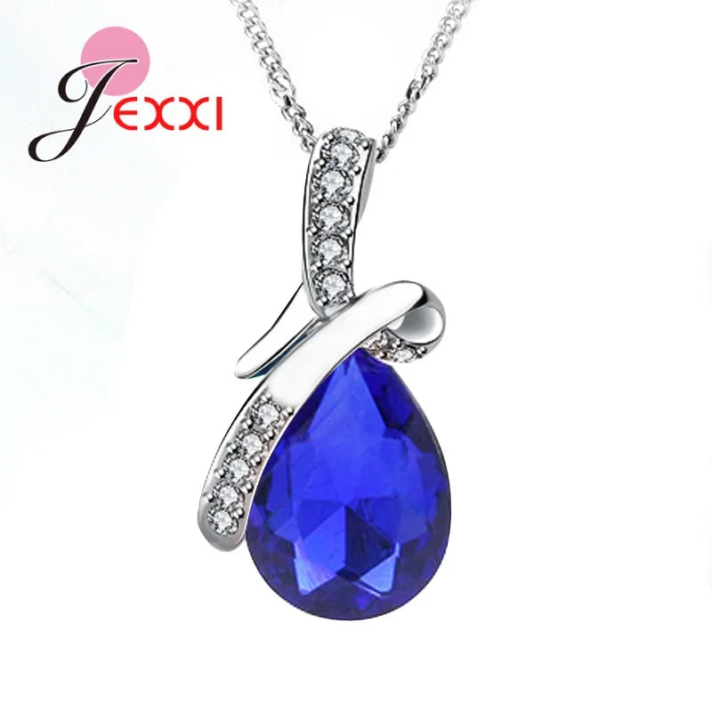 Pendentif goutte d'eau cubique en argent regardé 925, cristal de documents multiples, bijoux de fiançailles de mariage, cadeau pour les patients, contre-indiqué, colliers de la présidence