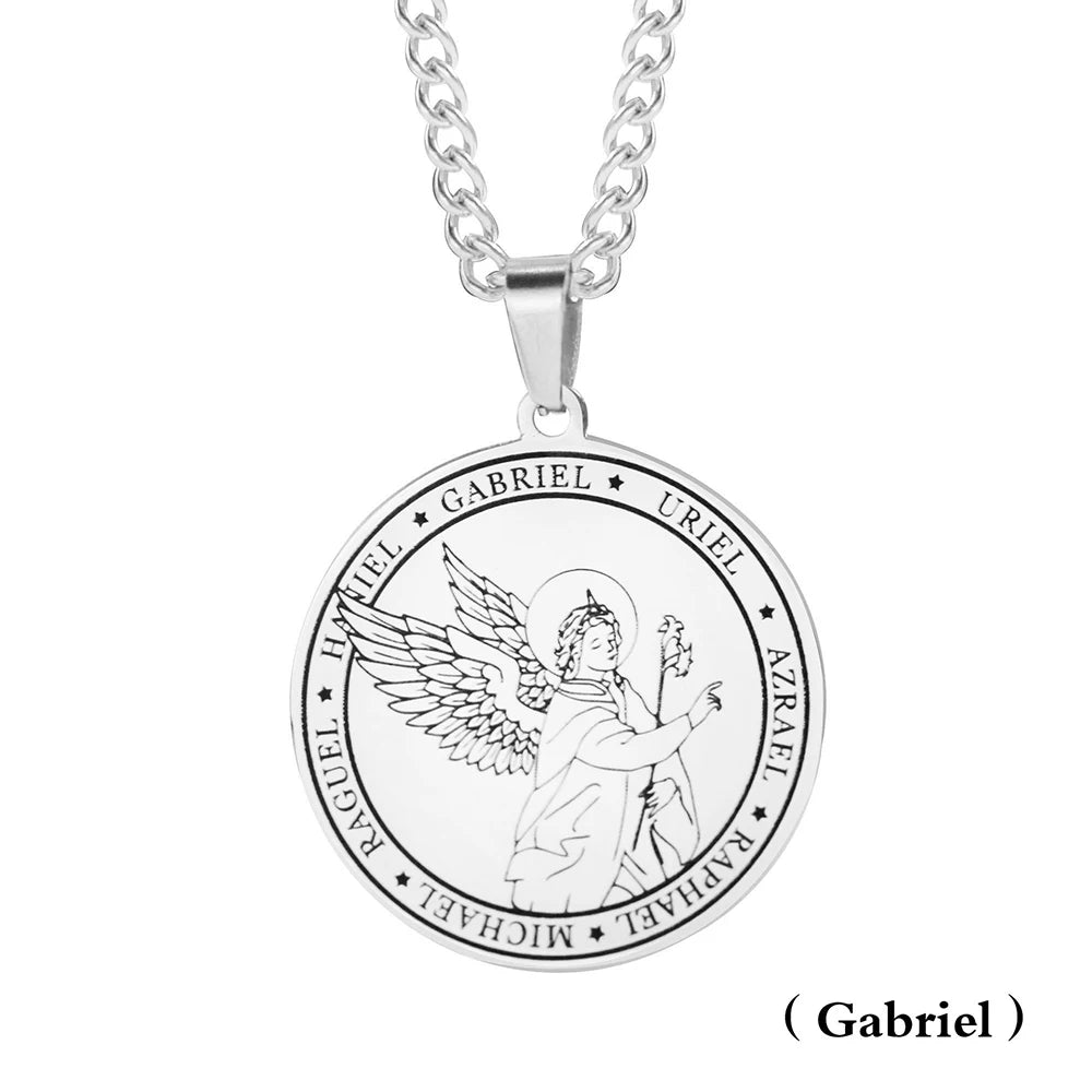 Religieux Azrael Gabriel Raphael Uriel Michael archange aile d'ange médaille en acier inoxydable pendentif collier bijoux