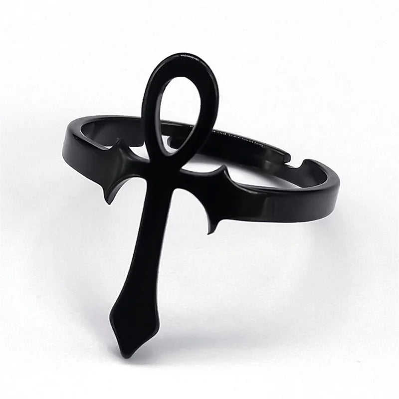 Bague en croix égyptien pour hommes et femmes, anneau en acier inoxydable, symbole de vie Anubis, ajustable, tendance égyptienne, bijoux de fête, cadeau