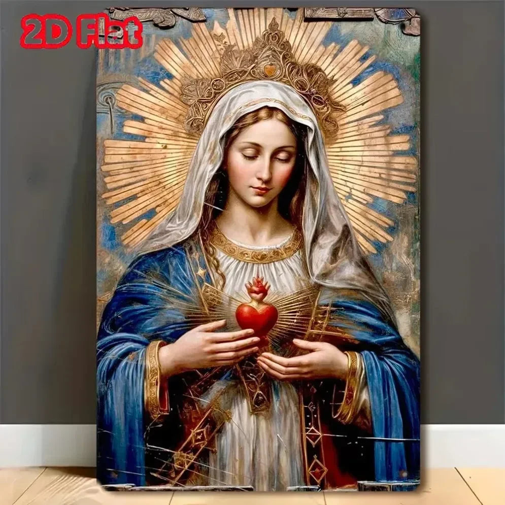 Peinture en feuille de fer pour décoration de maison, panneau métallique en forme de cœur sacré de la vierge marie, décoration murale 2D pour plusieurs espaces, super cadeau religieux