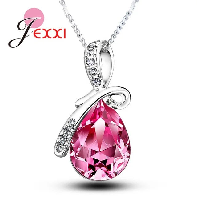 Pendentif goutte d'eau cubique en argent regardé 925, cristal de documents multiples, bijoux de fiançailles de mariage, cadeau pour les patients, contre-indiqué, colliers de la présidence