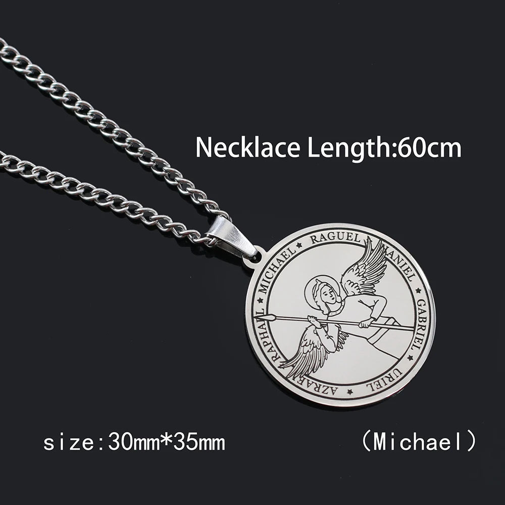 Religieux Azrael Gabriel Raphael Uriel Michael archange aile d'ange médaille en acier inoxydable pendentif collier bijoux