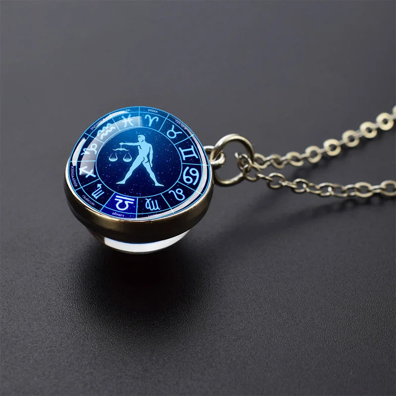 Pendentif boule de verre double face pour femme, signes du zodiaque, équiprésidence, 12 constellations, planète, bélier, lion, vierge, bijoux, cadeau