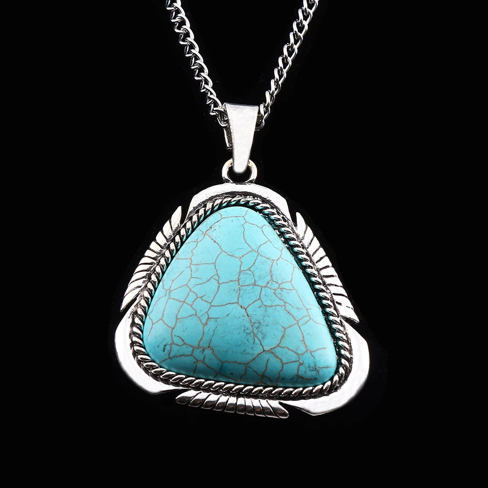 JOLagenlook-Collier avec pendentif à barre rectangulaire turquoise, bohème occidental, cowgirl, longueur réglable, bijoux longs, tour de cou à maillons, 20"