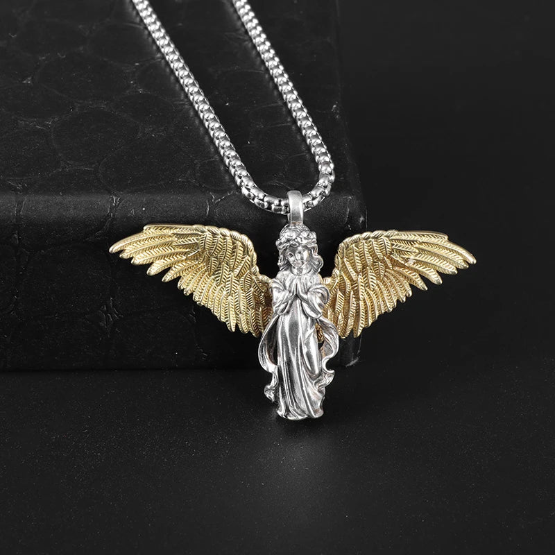 Collier ange gardien couleur or pendentif ailes d'ange Style rétro pendentif bijoux en gros