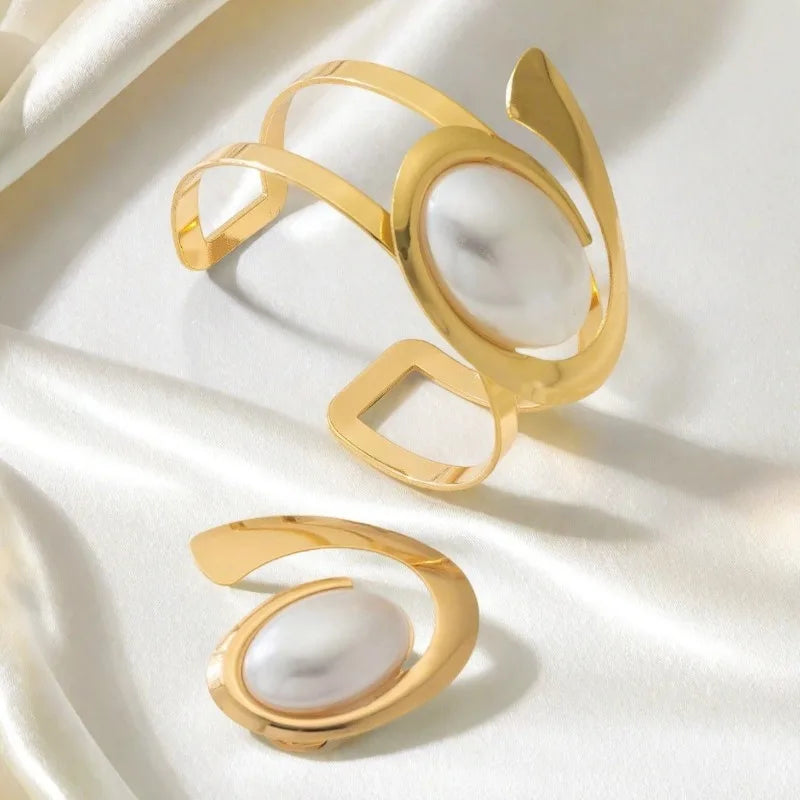 Ensemble de bagues et Bracelets en spirale de perles exagérées pour femmes et filles, bijoux de personnalité géométrique à la mode, cadeau de fête de vacances OL S247