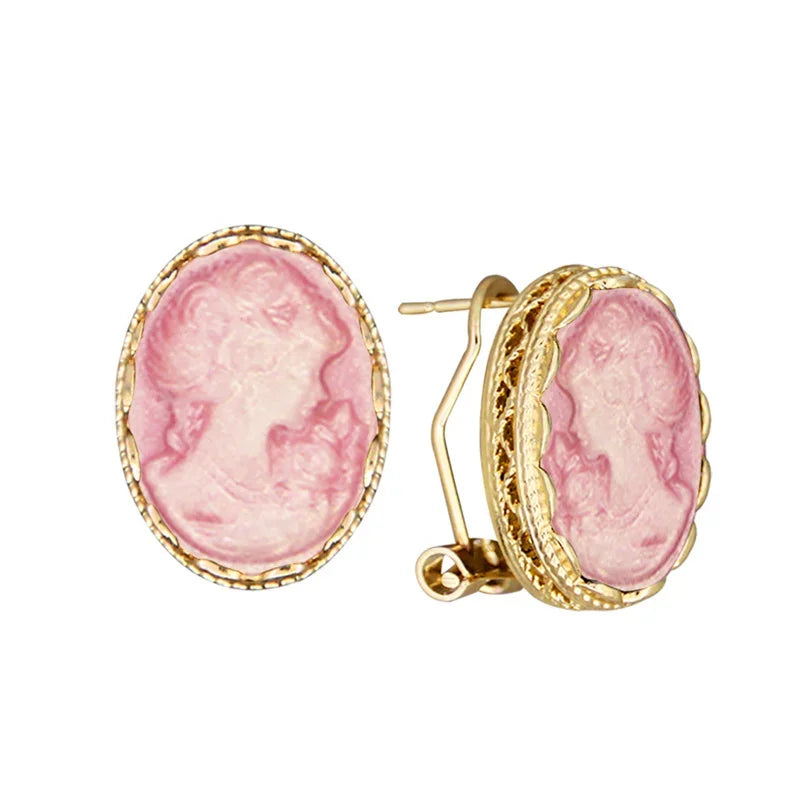 Boucles d'oreilles ovales pour femme, 6 couleurs, reine, camée, couleur or, rose, bleu, gris, bijoux de mode