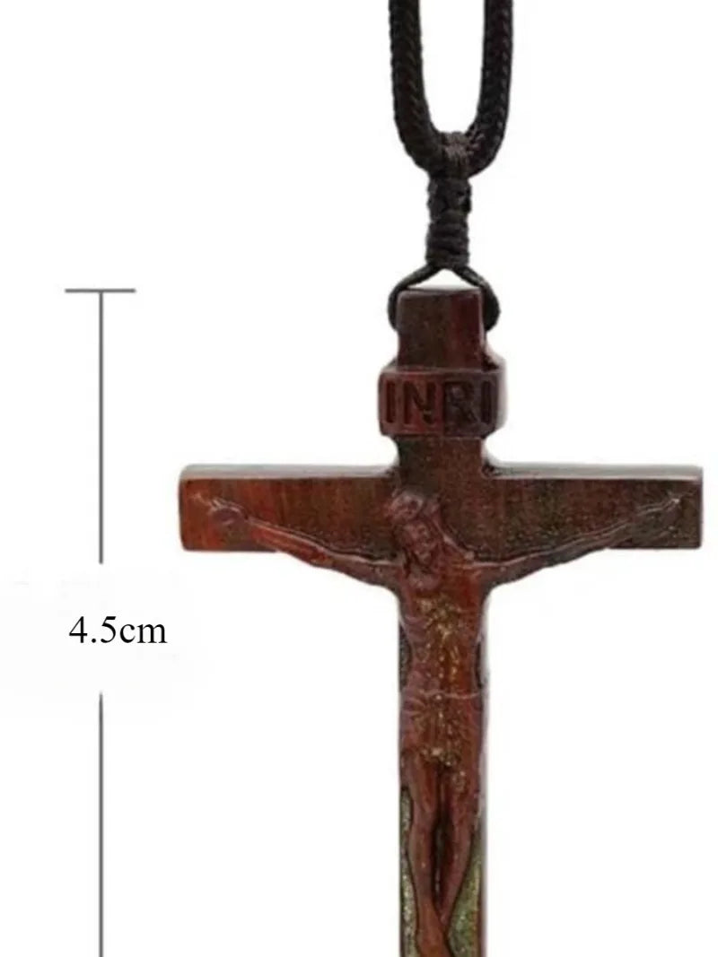 Collier croix de Jésus en bois pour hommes et femmes, collier chrétien catholique Jésus Nina ifix