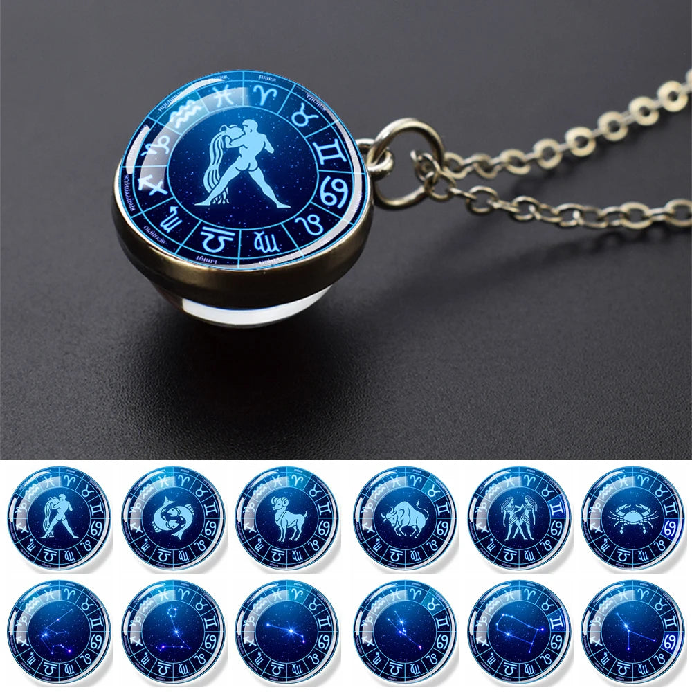 Pendentif boule de verre double face pour femme, signes du zodiaque, équiprésidence, 12 constellations, planète, bélier, lion, vierge, bijoux, cadeau