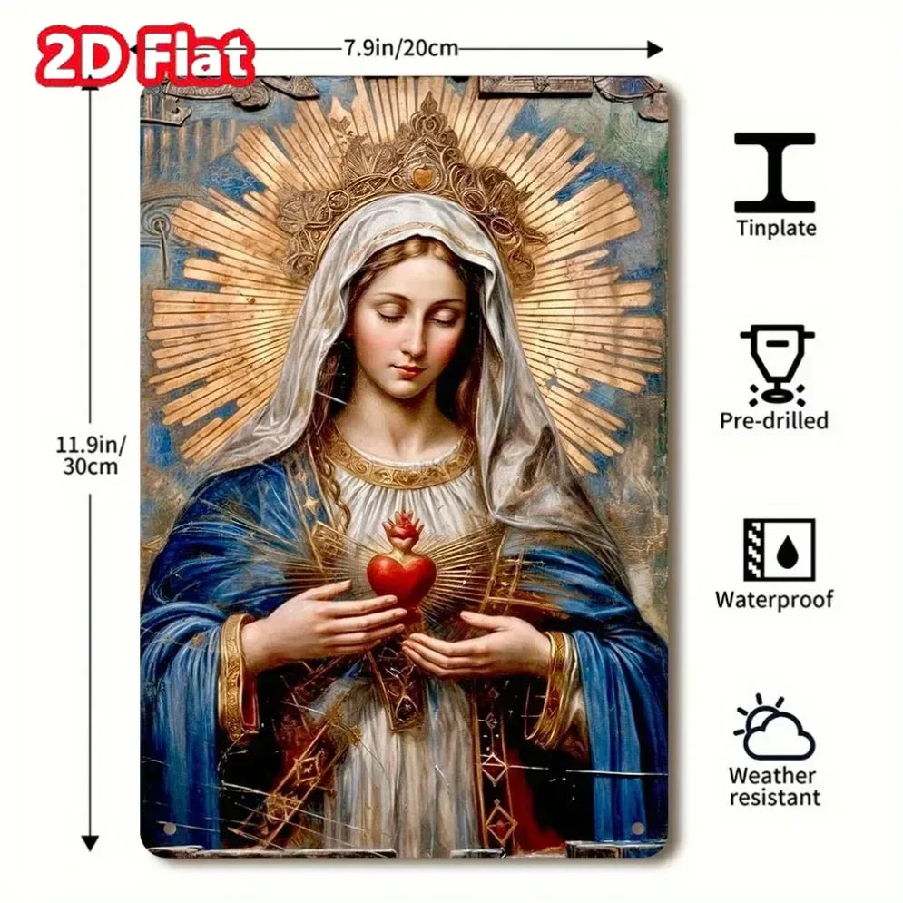 Peinture en feuille de fer pour décoration de maison, panneau métallique en forme de cœur sacré de la vierge marie, décoration murale 2D pour plusieurs espaces, super cadeau religieux