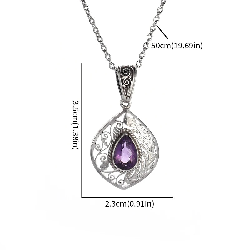 Collier pendentif en pierre précieuse en forme de goutte violette pour femme, style palais, élégant, banquet, danse, bijoux, accessoires, cadeau