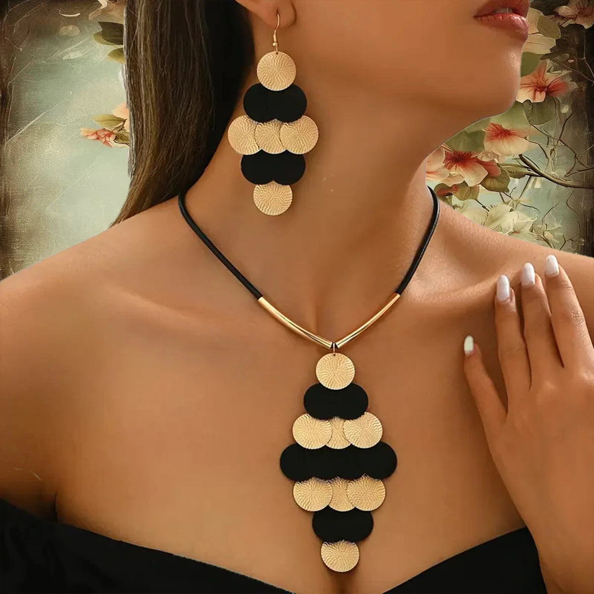 Ensembles de bijoux boucles d'oreilles collier pour femmes filles tempérament Simple disque en métal épissage bicolore mode cadeau fête de vacances CS003